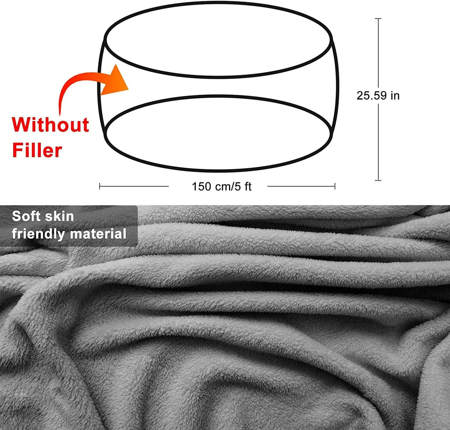 Bag Chair Coverit Was Only A Cover, Not A Full Bean BagChair Cushion, Big Round Soft Fluffy PV Velvet Sofa Bed Cover, Living Room Furniture, Lazy Sofa Bed Cover,6ft Dark Grey