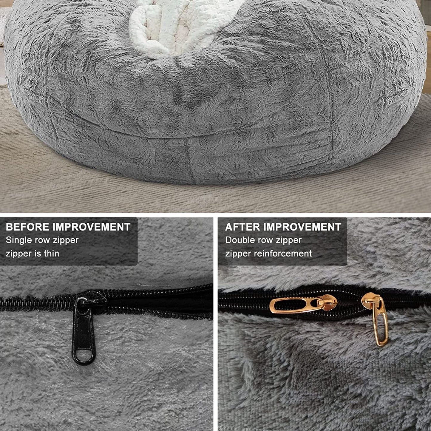 Bag Chair Coverit Was Only A Cover, Not A Full Bean BagChair Cushion, Big Round Soft Fluffy PV Velvet Sofa Bed Cover, Living Room Furniture, Lazy Sofa Bed Cover,6ft Dark Grey