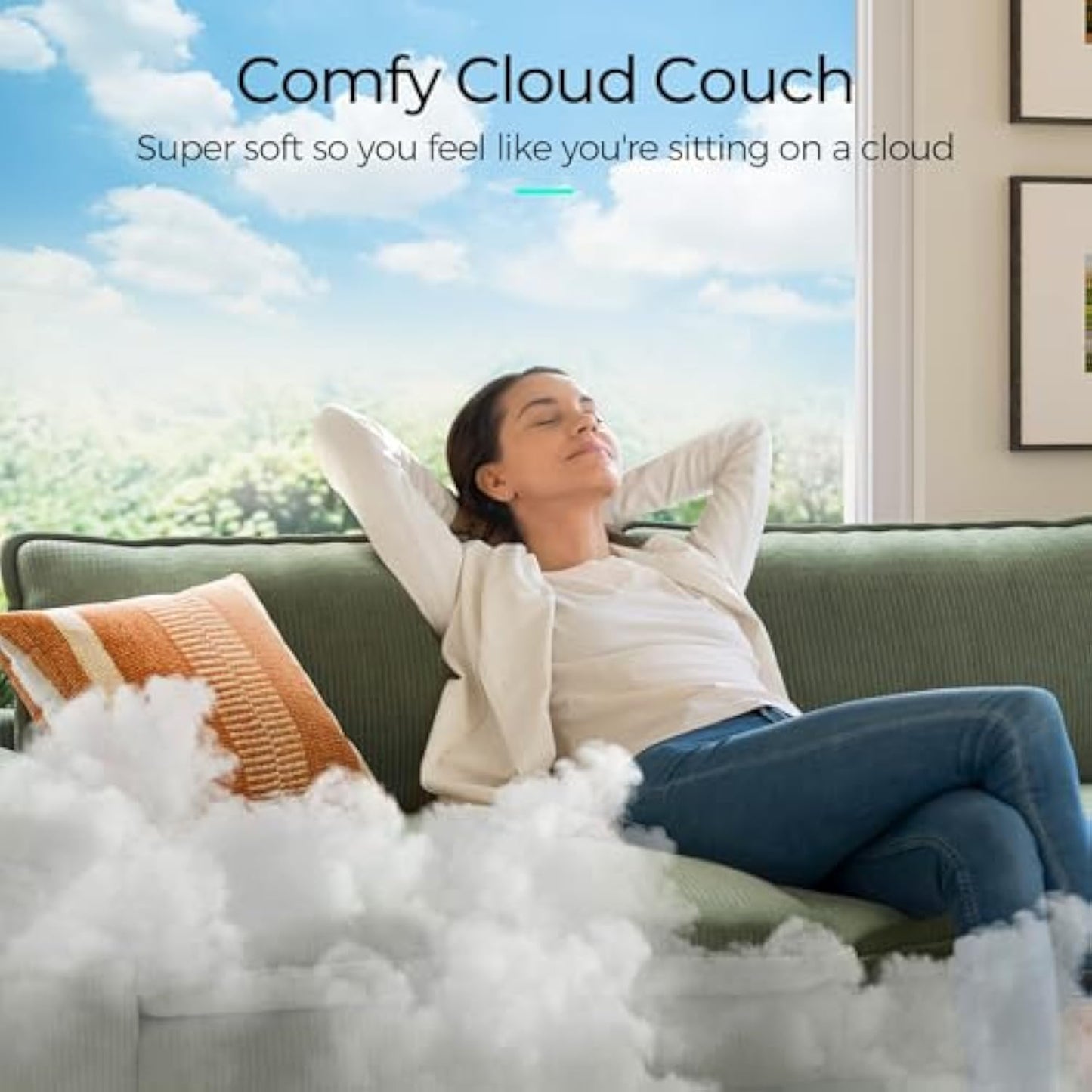 LINSY HOME Modular Sectional Sofa - 123'' Oversized Corduroy Cloud Couch U Shaped Couch with Movable Ottoman Soft Modern Comfy Sofa Set for Living Room Apartment Office (Green, 3-Seat & 1-Ottoman)