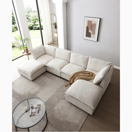 130 Inch Modular Sectional Sofa, Linen Fabric Couch Set With Convertible Ottoman,U Shaped Sofa,comfortable,Freely Combinable Sofa For Living Room, Apartment, Office,Blue, 3 Colors BE