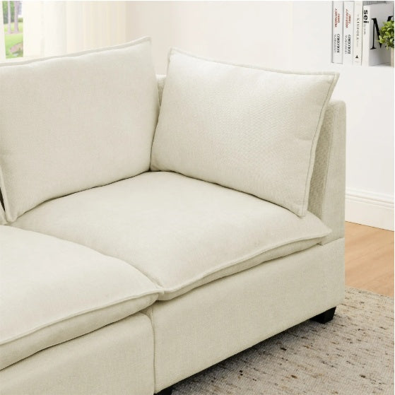 3-Piece Chenille Fabric Upholstered Living Room Furniture Set, Including 3-Seater Sofa AndV2 Loveseat Sofa With Seat And Back Cushion Beige White